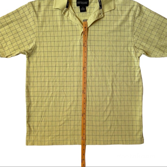 Men’s Austin Golf Tour Collection Golf Polo Shirt Yellow Grey Checkered - Size M - Picture 4 of 5